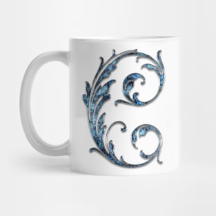 Ornate Blue Silver Letter C Mug